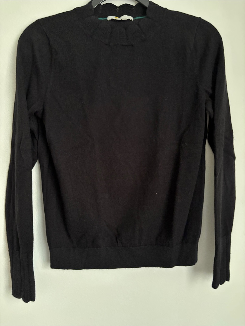BODEN Women’s Knit Black Crewneck Sweater with Rib Trim Size 8   Cotton / Wool